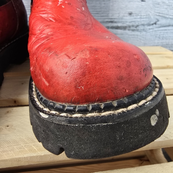 Roper Leather Ostrich Print Floral Red Black Western Boots Womens Size 7 - Picture 5 of 16
